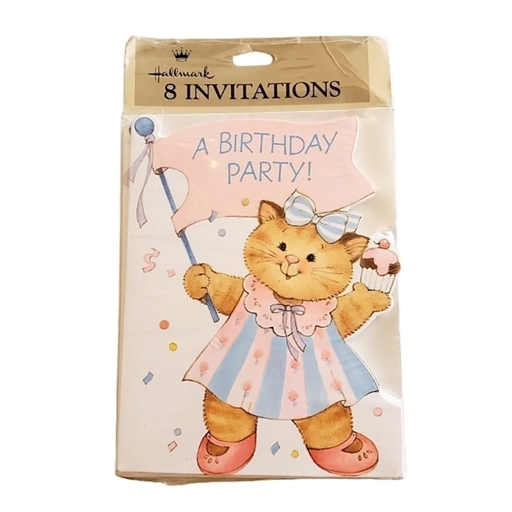 Hallmark Girls Kitty Cat Birthday Party Invitations NIP Vintage